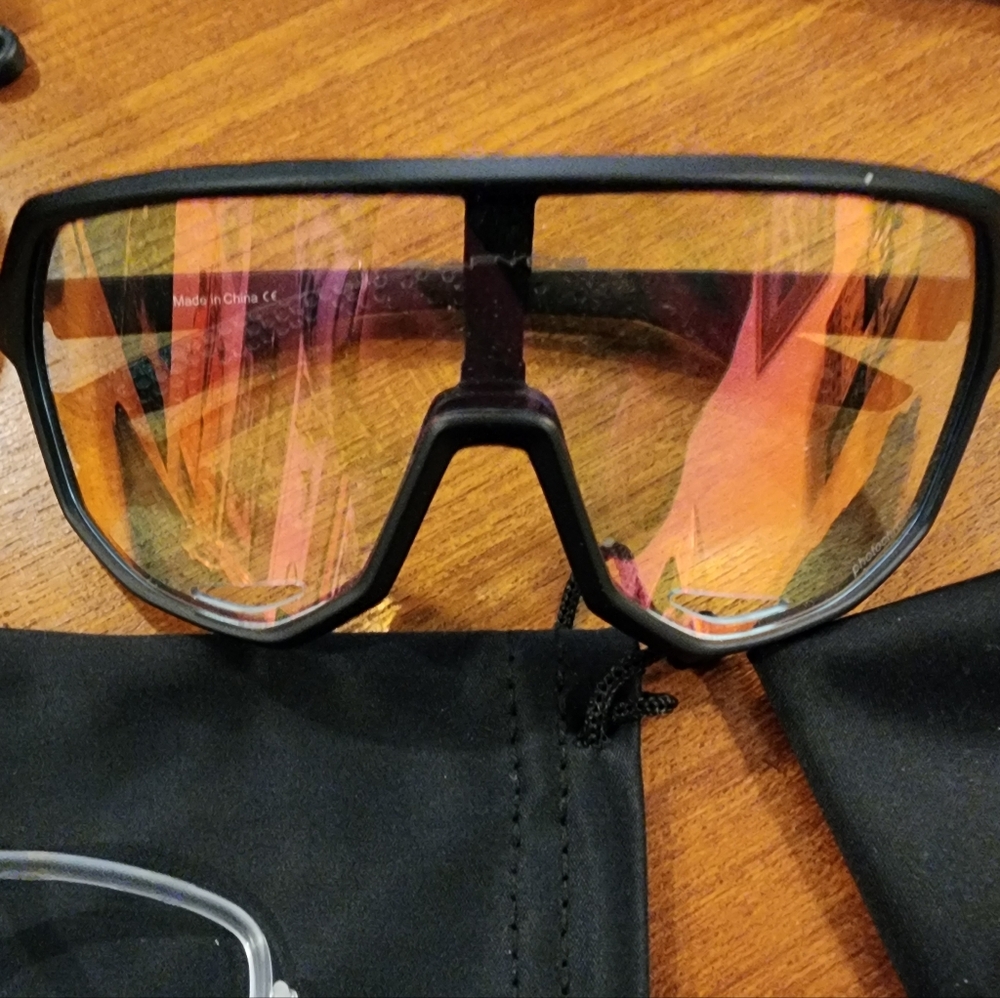 Men's Sport Shield Sunglasses - Black Frame with Orange Mirrored Lens
